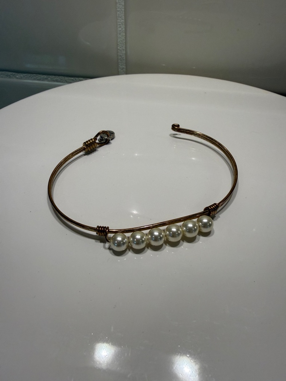Pearl-Accent Open Cuff Bracelet - White Pearls on Gold-Tone